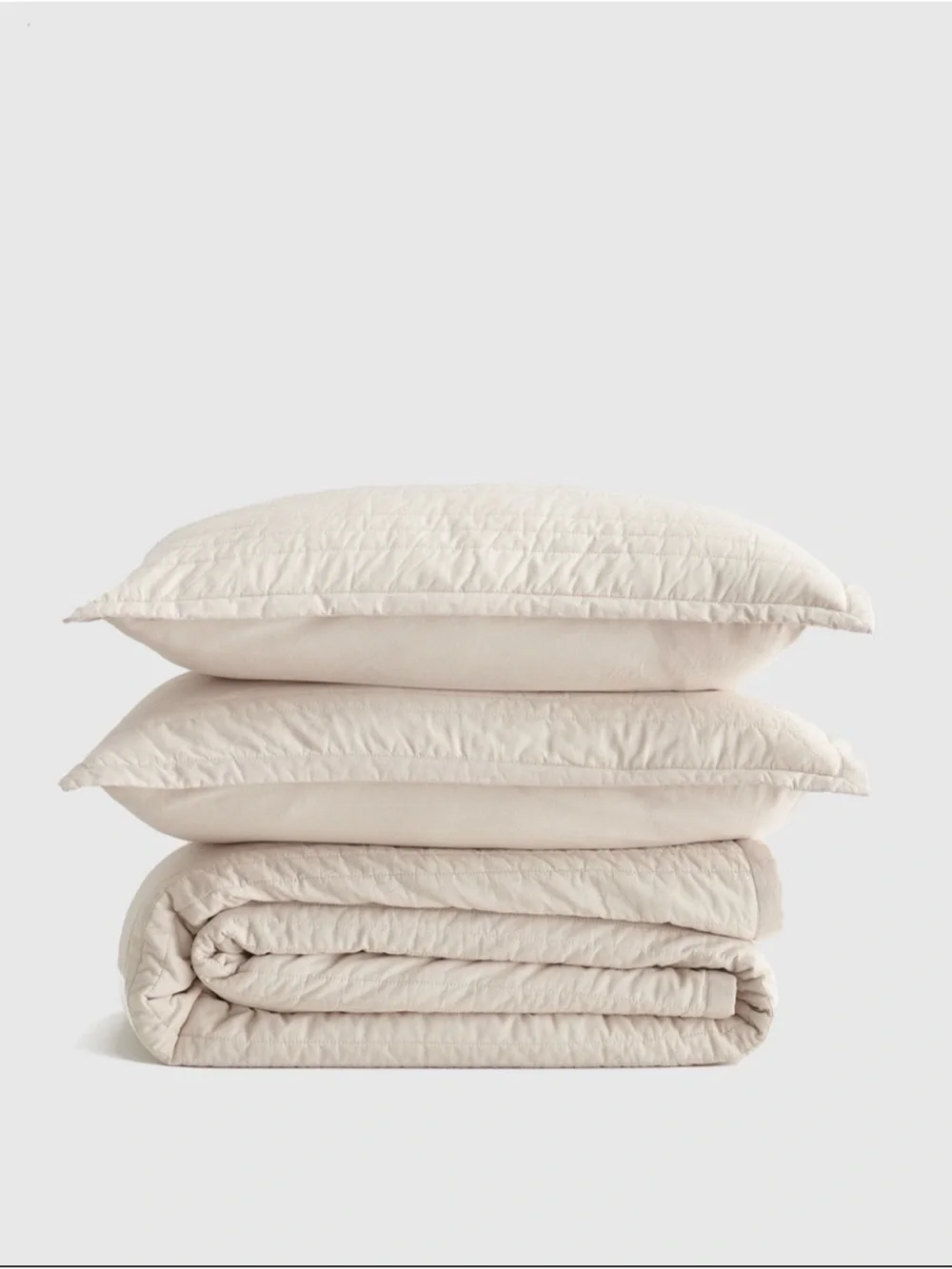 Quince Organic Cotton Stripe Stitch Quilt in Sand, King/Cal King with flaw